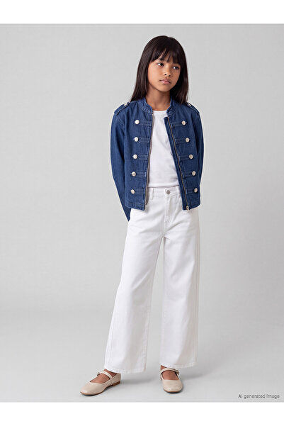 LC Waikiki Lcw Kids White Wideleg Girls Gabardine Pants with Nevavm Difference