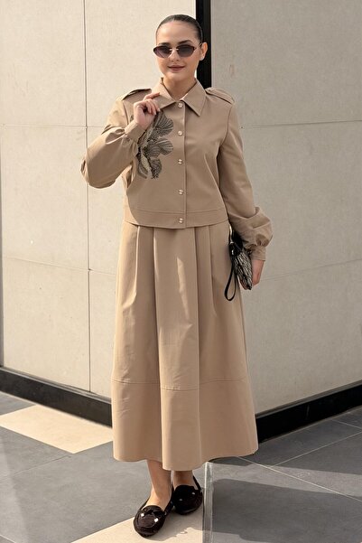 Matex Embroidered Front Jacket Skirt Set
