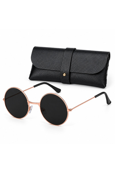 Generic Brand Ochelari de soare unisex rotunzi, ramă metalică rose gold, lent...