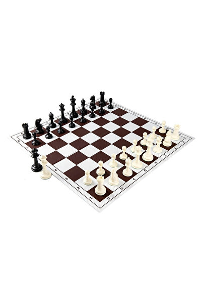 MindGear Set de șah Master nr. 6 ponderat cu tablă pliabilă din PVC, alb/maro...