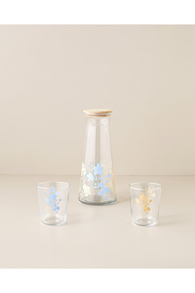 English Home Petal Poetry Cam 3 Parça Su Takımı 1150 ml + 315 ml Sarı - Mavi