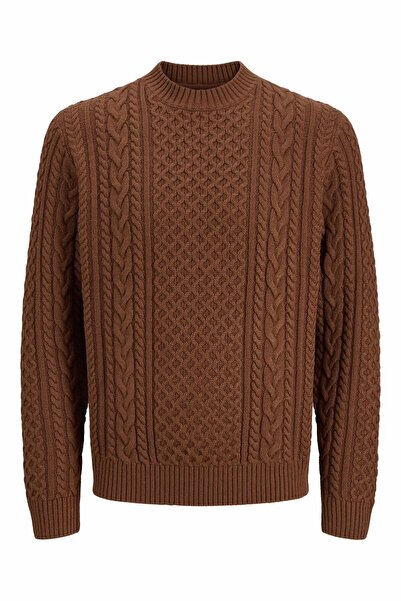 Jack & Jones Men's Kahve1 Jprblucallum Cable Knit Crew Neck Sweater & Cardigan