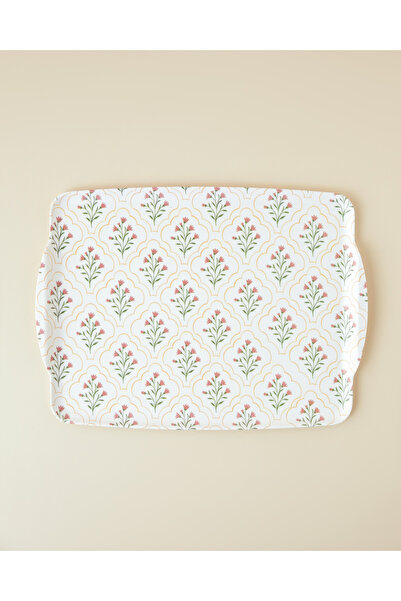 English Home Floral Glow Melamin Kaydırmaz Tepsi 42x31 cm Pembe - Yeşil