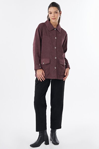 Kayra Torba Pocketed Suede Jacket Claret Red