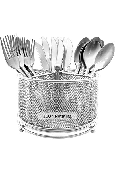 Generic DysanVica 360° Rotating Metal Utensil Caddy - 4 Compartment Silverwar...
