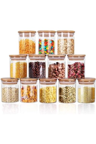 Generic Glass jars set 8oz, yibaodan 12 set spice jars with bamboo airtight l...