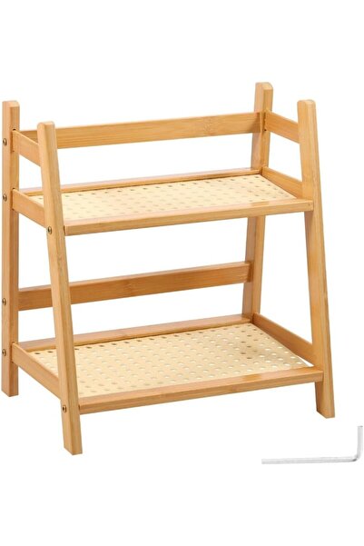 Generic 2-Tier Coffee Station Organizer Shelf, Natural Bamboo Kitchen Counter...