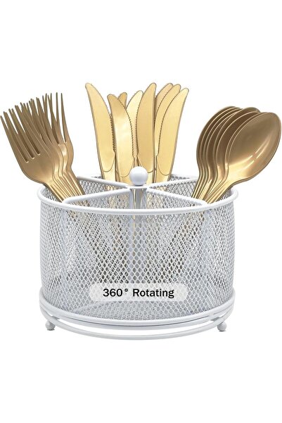 Generic DysanVica 360° Rotating Metal Utensil Caddy - 4 Compartment Silverwar...