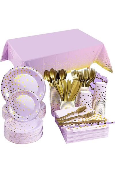 URbazaar 201 Pcs Birthday Party Supplies Golden Dots Dinnerware Party Plates ...