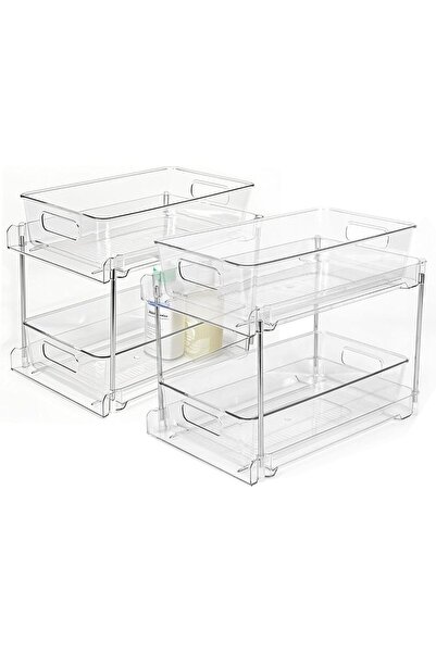 Generic Under Sink Organizer 2 Pack, Clear 2-Tier Pull Out with Sliding Drawe...