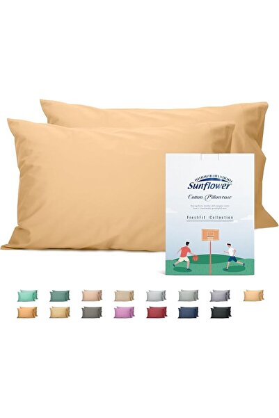 SUNFLOWER 100% Cotton Queen Pillow Case Set of 2, 200TC Bright White Pillowca...
