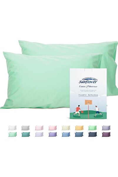 SUNFLOWER 100% Cotton Queen Pillow Case Set of 2, 200TC Bright White Pillowca...