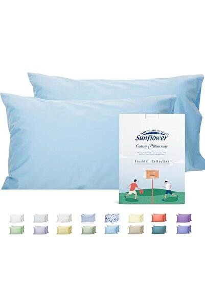 SUNFLOWER 100% Cotton Queen Pillow Case Set of 2, 200TC Bright White Pillowca...