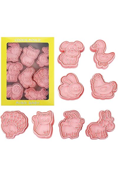 Yelajoy 8 pcs Farm Animals Cookie Cutters, Animal Cookie Stamp 3D Pressable B...