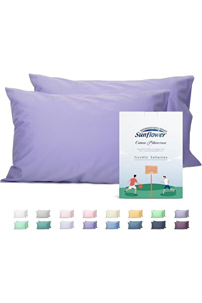 SUNFLOWER 100% Cotton Queen Pillow Case Set of 2, 200TC Bright White Pillowca...