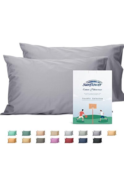 SUNFLOWER 100% Cotton Queen Pillow Case Set of 2, 200TC Bright White Pillowca...