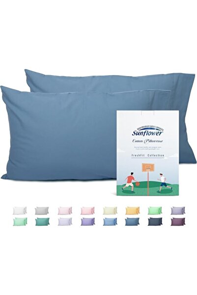 SUNFLOWER 100% Cotton Queen Pillow Case Set of 2, 200TC Bright White Pillowca...