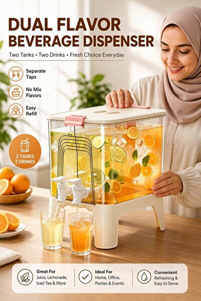Generic إبريق عصير بارد سعة 6.5 لتر بقسمين، مزود بصنبور مانع للتنقيط، للاستخد...