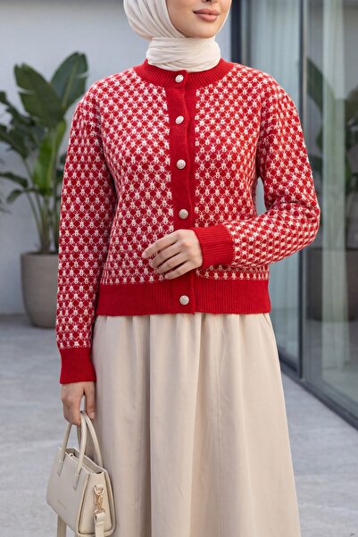 HİJABAYA Round Neck Buttoned Patterned Long Sleeve Comfortable Fit Hijab Knit...