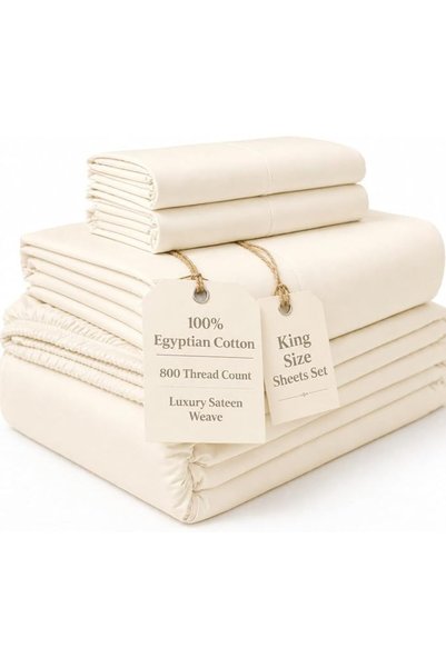 Chateau Cojusna مجموعة شراشف CHATEAU HOME COLLECTION مقاس كينج، قطن مصري 800 ...