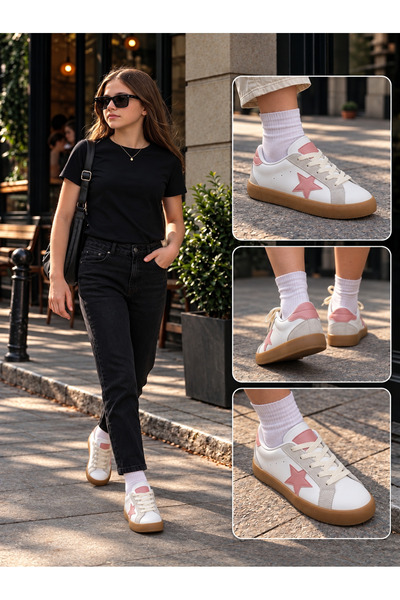 Çocuk Unisex Esnek Sneaker Pembe/Beyaz