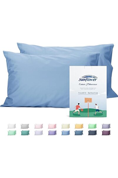 SUNFLOWER 100% Cotton Queen Pillow Case Set of 2, 200TC Bright White Pillowca...