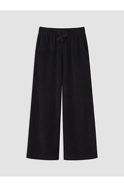 LC Waikiki Alita City Lcw Kids Black Wide Leg Girls' Velvet Trousers with a D...