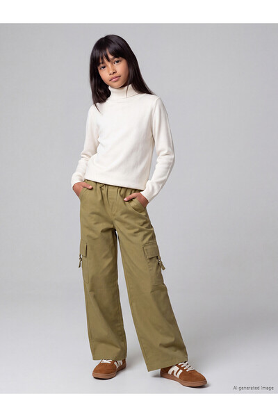 LC Waikiki Alita City Lcw Kids Green Gabardine Straight Loose & Wide Leg Girl...