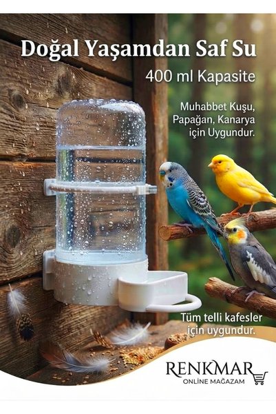 renkmar Kafes Kuşları İçin 400 ml Otomatik Kuş Suluk Matarası - Muhabbet Kuşu...