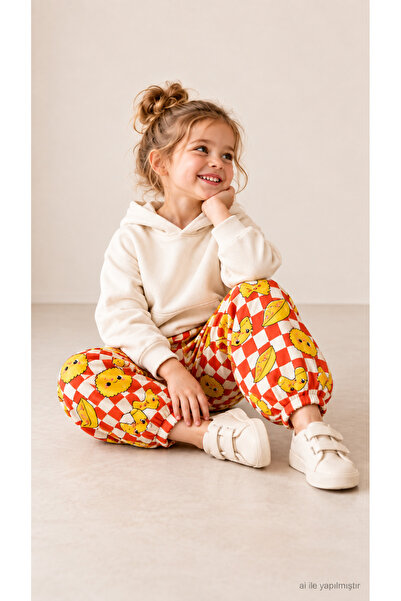 chipiques Unisex Retro Makarna Baskılı Pamuklu Müslin Lastikli Şalvar Pantolon