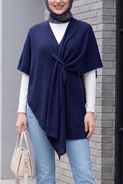 Modamorfo Casual Cut Daily Knitwear Poncho - Dark Blue