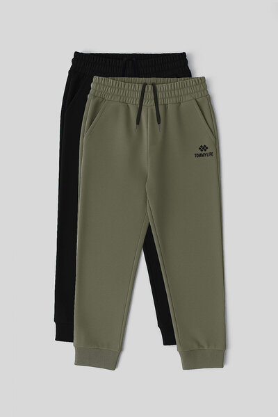 TOMMY LIFE Standard Fit 2-Pack Black-Khaki Boys' Sweatpants - 11205