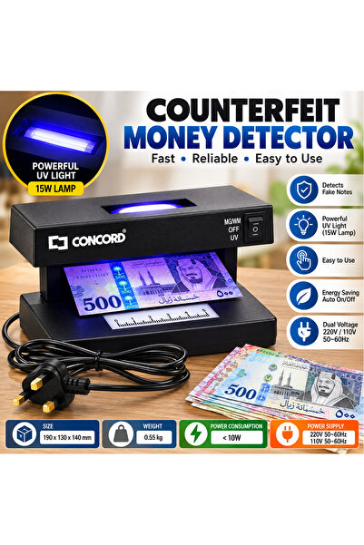 Concord جهاز كشف النقود CC-UV190 مع ضوء الأشعة فوق البنفسجية وعدسة مكبرة للأوراق النقدية والمتاجر والمكاتب