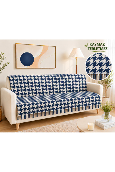 SEVHOME CONCEPT Kaymaz Koltuk Örtüsü %100 Pamuk Terletmez,Kaz Ayağı Desen 170...
