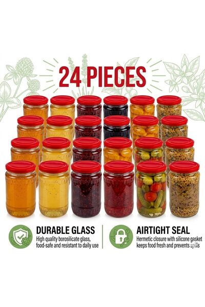OEM Set de 24 de borcane de 370 ml, cu capac metalic etanș, ideal pentru cons...