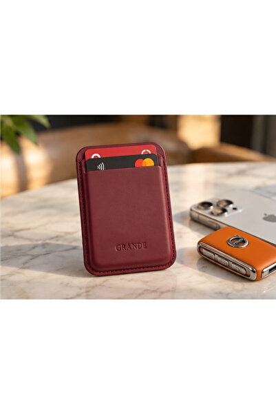 Grande Vegan Leather Magsafe Card Holder Claret Red