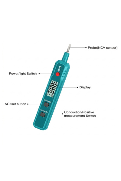 Generic قلم اختبار رقمي THTS33001 لقياس الجهد الكهربائي من 12 إلى 300 فولت مع خاصية NCV وشاشة LCD وجرس إنذار وضوء LED