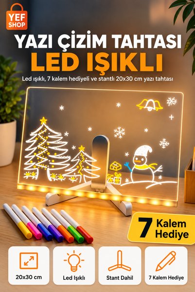 YEF SHOP Led Işıklı Yazı Tahtası Neon Görünümlü, Eğitici Çizim & Not Panosu 2...