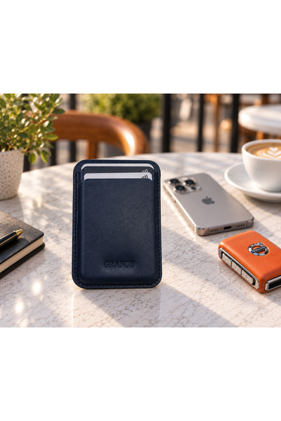 Grande Vegan Leather Magsafe Card Holder Navy Blue