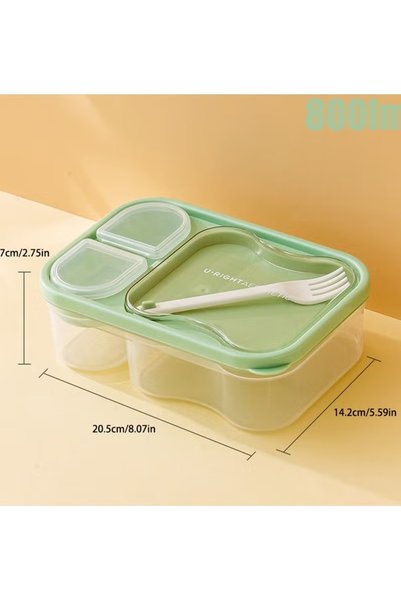 TAPIT 800ML Bento Lunch Box, Leakproof Divided Food Container with 3 Compartments, Removable Trays & Fork, Microwave and Refrigerator Safe