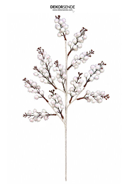 Dekorsende Yılbaşı Süsü Buzlu ve Parıltılı Berry Dalı Beyaz 67 cm