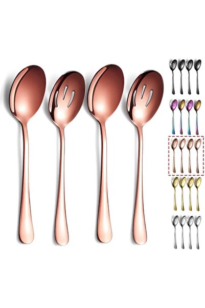 Kyraton Rose Gold Serving Spoons 4 Pieces, Titanium Plating Serving Spoon, In...