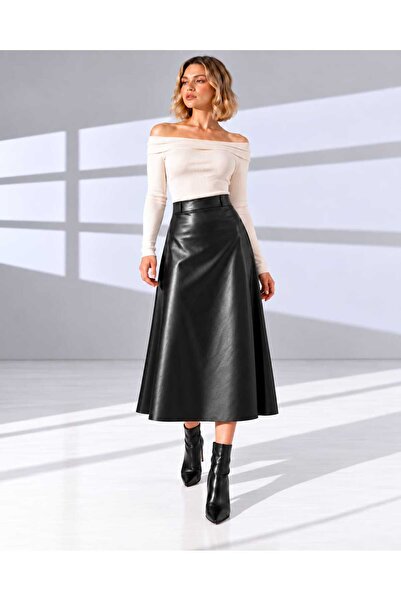 lubiti Faux Leather Midi Skirt