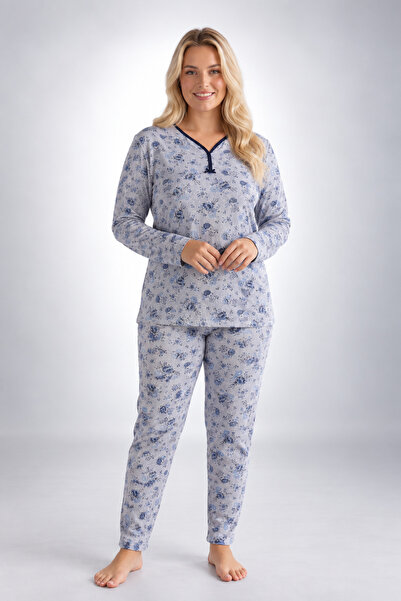 Serena Pijama damă Big Size din bumbac, cu mânecă lungă și pantaloni lungi, g...