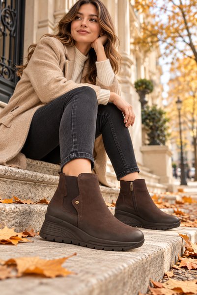 Venüs Women's Genuine Leather Brown 5 Point Orthopedic Air Flow System Daily Boots Vs008