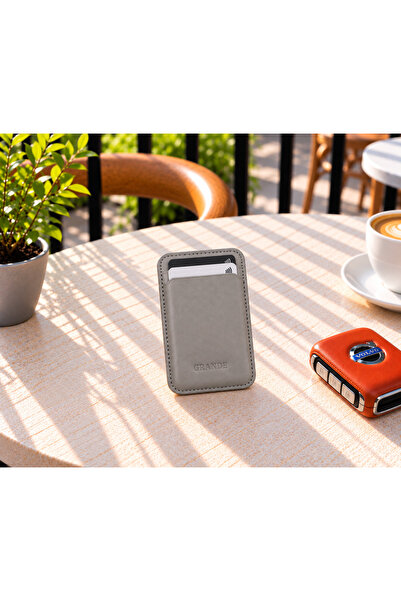 Grande Vegan Leather Magsafe Card Holder Gray