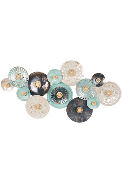Herdekora Metal Duvar Panosu Geometrik Duvar Dekoru Su Yeşili-Gold-Beyaz 149x...