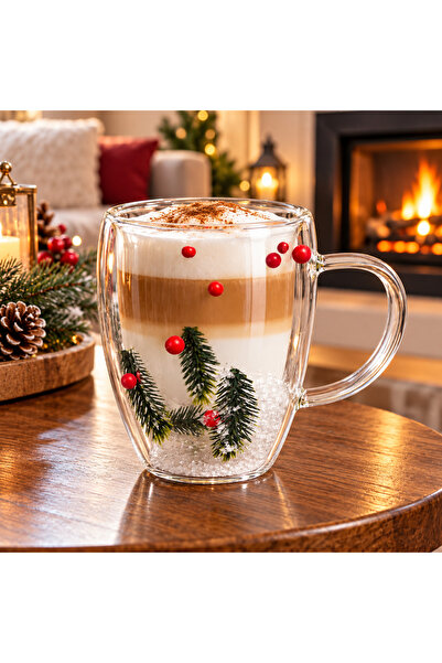Generic Brand ☕ 🎄   Γυάλινη κούπα διπλού τοιχώματος, με χριστουγεννιάτικο σχ...