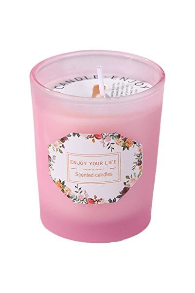 Rao Scented Candle, Pink Glass Model, Lemon and Rose Aroma, Soy Wax, Pink