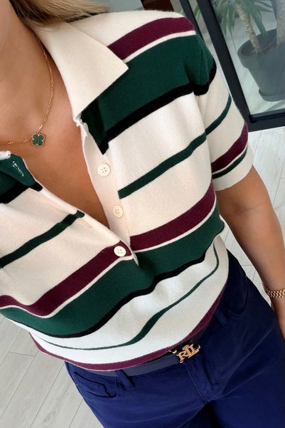 Sezgi Tekin Renk Geçişli Polo Yaka Çizgili Triko